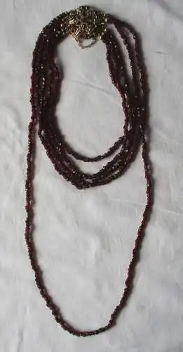 antike 14 Karat Granat Collier Kette fünfreihige Granatperlen um 1870 (164166)