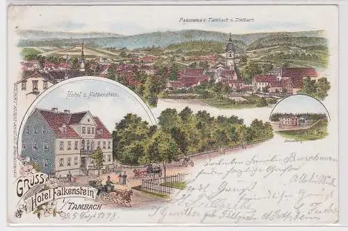 58726 Ak Lithographie Gruß vom Hotel Falkenstein in Tambach 1898