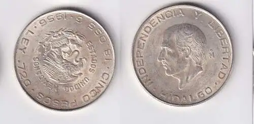 5 Pesos Silber Münze Mexiko Miguel Hidalgo 1956 (162885)