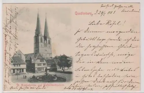 900110 Ak Quedlinburg St.Nicolaikirche und Mathildenbrunnen 1901