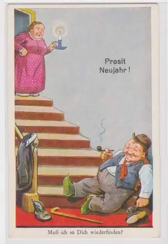 900248 Prosit Neujahr Humor Ak "Muß ich so Dich wiederfinden?" um 1940