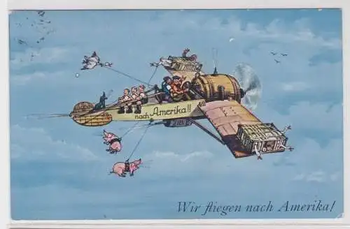66609 Humor Ak "Wir fliegen nach Amerika!" 1929