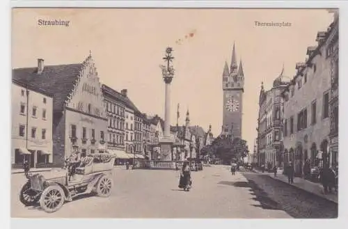 905213 Feldpost Ak Straubing Theresienplatz mit Automobil 1916