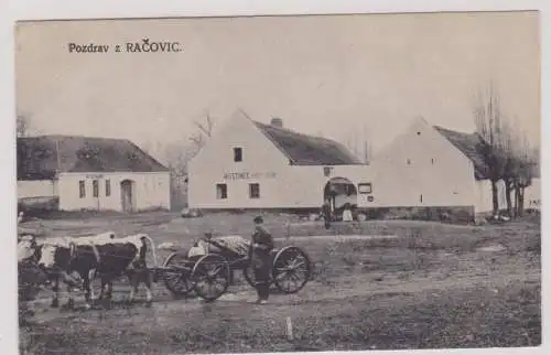 63227 Ak Pozdrav z Racovic (deutsch Rakowitz) Hostinec um 1930
