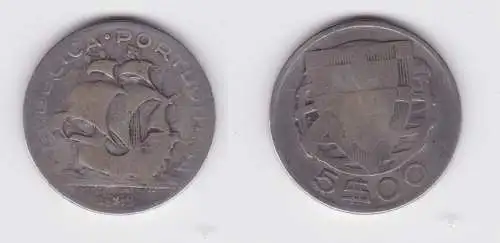5 Escudos Silber Münze Portugal 1933 Segelschiff s/f.ss (164524)
