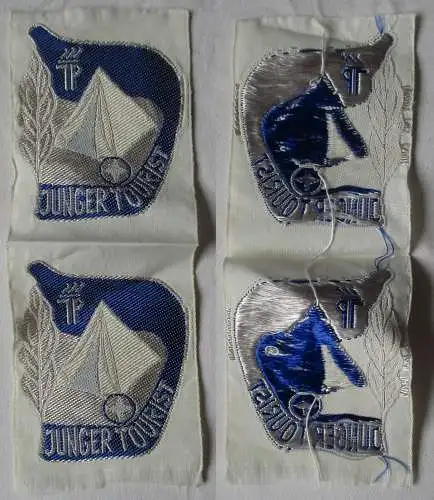 2x DDR JP Stoffabzeichen Aufnäher Junger Tourist in Silber (164783)
