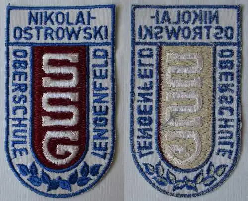 DDR Aufnäher Stoff Abzeichen SSG Nikolai Ostrowski Oberschule Lengenfeld /164463