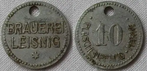 seltene alte Aluminium 10 Flaschen Pfandmarke Brauerei Leisnig  (103332)