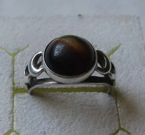 eleganter 835er Silber Ring mit Tigerauge / Katzenauge Schmuckstein (162676)