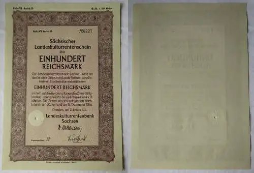 100 RM Aktie Landeskulturentenbank Sachsen Dresden 2.1.1941 (131369)