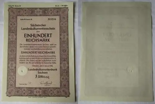 100 RM Aktie Landeskulturentenbank Sachsen Dresden 2.1.1941 (137075)
