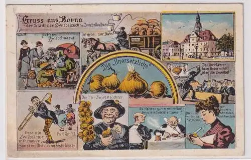 88787 Feldpost Humor Ak Gruß aus Borna mit Zwiebelmotiv um 1920