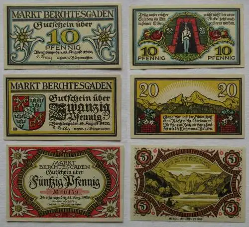 10, 20, 50 Pfennig Banknoten Notgeld Stadt Berchtesgaden 1920 (140462)