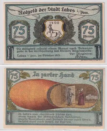 75 Pfennig Banknote Notgeld Stadt Labes in Pommern Oktober 1921 (149010)