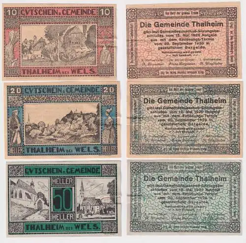 10, 20 und 50 Heller Banknote Thalheim bei Wels (158376)