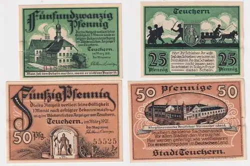 25 und 50 Pfennig Banknoten Notgeld Stadt Teuchern März 1921 (154401)