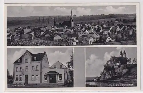 05803 AK Eschhofen Kreis Limburg - Gasthaus Pötz, Alte Kirche Dietkirchen 1957