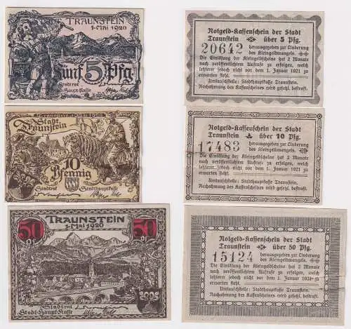 5,10 und 50 Pfennig Banknoten Notgeld Stadt Traunstein 1920 (143190)