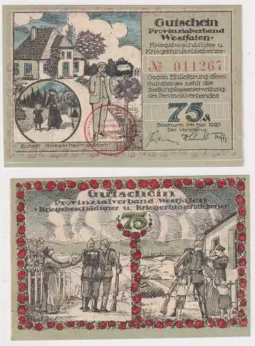 75 Pf Banknote Notgeld Bochum Provinzialverband und Landkreis 1920 (140990)