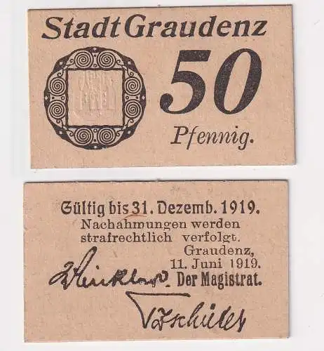 50 Pfennig Banknote Notgeld Stadt Graudenz 11.Juni 1919 (146003)