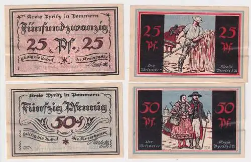 25 & 50 Pfennig Banknoten Notgeld Kreis Pyritz in Pommern 1921 (144374)