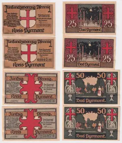 4 Banknoten Notgeld der Stadt Bad Pyrmont 1921 (140084)