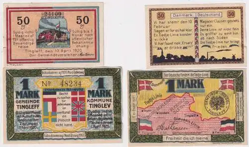 50 Pfennig 1 Mark Banknoten Notgeld Gemeinde Tingleff 1920 (146537)