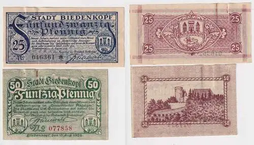 25 & 50 Pfennig Banknoten Notgeld Stadt Biedenkopf 1920 (168539)