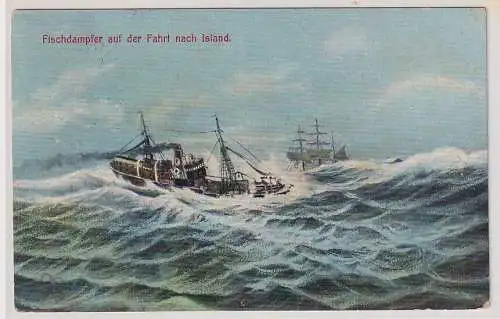 40526 AK Fischdampfer auf der Fahrt nach Island 1913