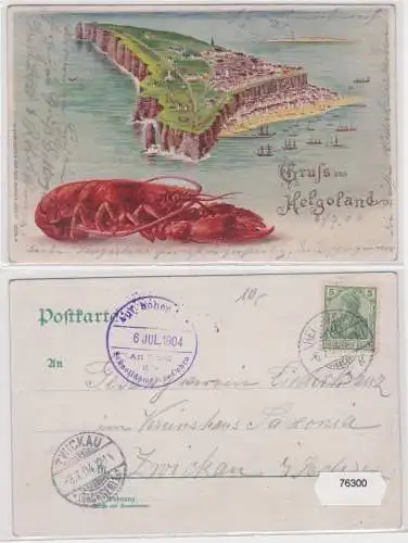 76300 Lithographie Ak Gruss aus Helgoland mit Hummer 1904