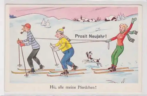 905102 Prosit Neujahr Humor Ak "Hü, alle meine Pferdchen!" um 1940