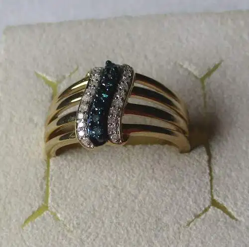 hochwertiger Goldring 375er Gold blauen Edelsteinen + Diamant 0,18 cts (165168)