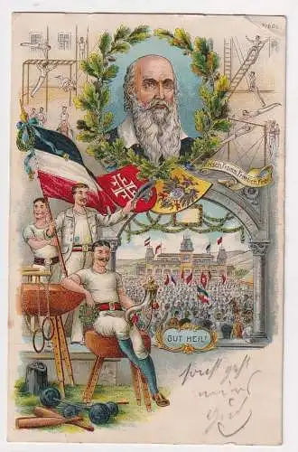 60320 Bruno Bürger Ak Lithographie Turnvater Jahn "Gut Heil!" 1908
