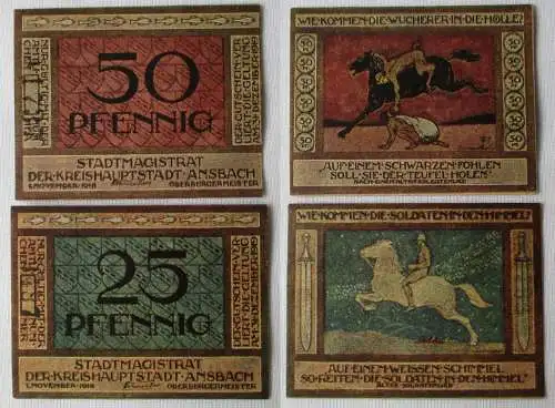 25 + 50 Pfennig Banknote Notgeld Stadt Ansbach 1918 (164829)