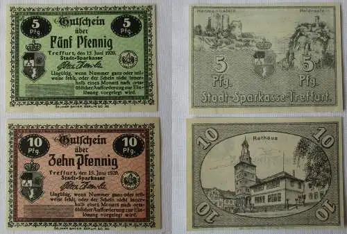 5 & 10 Pfennig Banknote Notgeld Stadt Sparkasse Treffurt 15. Juni 1920 (125288)