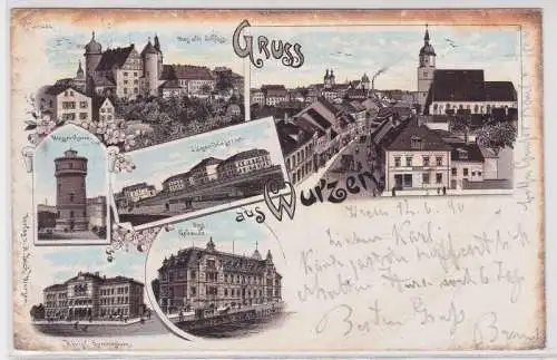 903332 Ak Lithographie Gruß aus Wurzen Jäger Kaserne, Post usw. 1896 
