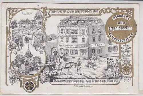 903325 Feldpost Ak Lithographie Gruß aus Bensheim Gasthaus zur Aul 1915