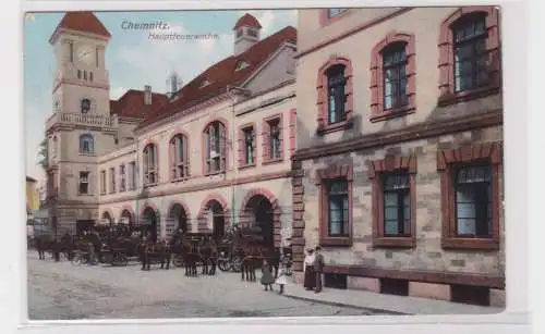 904582 Ak Chemnitz - Hauptfeuerwache mit Pferdekutschen 1909