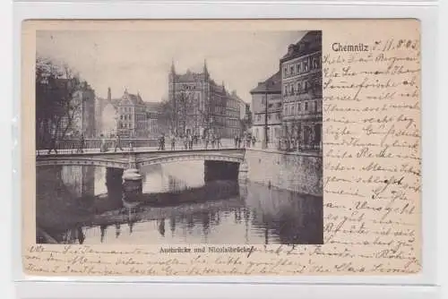 905976 Ak Chemnitz - Auebrücke und Nicolaibrücke 1903