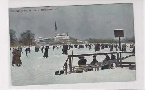 906337 Ak Chemnitz im Winter zugefrorener Schloßteich 1911