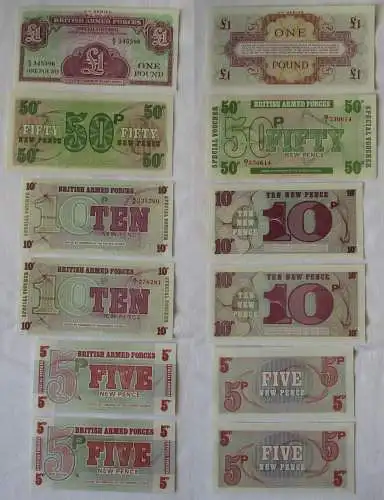 6x Banknote 5, 10, 50 Pence 1 Pound British Armed Force kassenfrisch (165280)