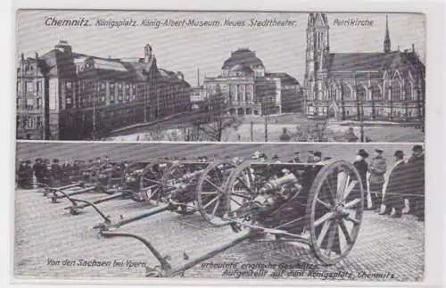 905425 Ak Chemnitz Königsplatz erbeutete englische Geschütze um 1915