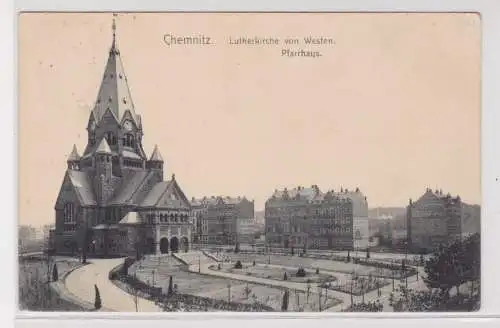 904994 Ak Chemnitz - Lutherkirche von Westen, Pfarrhaus 1909