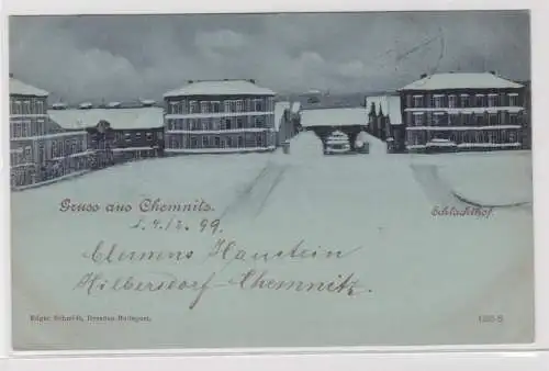 905263 Mondscheinkarte Gruß aus Chemnitz Schlachthof im Winter 1899