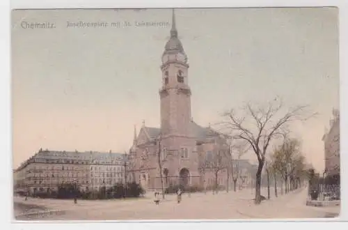 46272 Ak Chemnitz - Josefinenplatz mit St. Lukaskirche, Straßenansicht