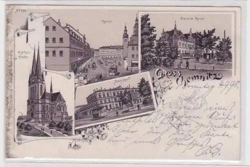 903760 Ak Gruss aus Chemnitz - Carola Hotel, Markt, Markus-Kirche, Bahnhof 1998