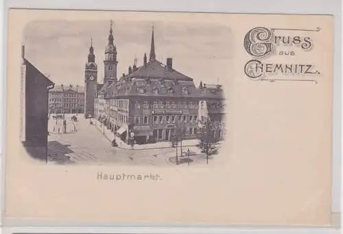 98213 Ak Gruss aus Chemnitz - Hauptmarkt mit Kirche und Geschäften