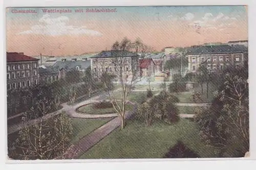 904814 Ak Chemnitz - Wettinplatz mit Schlachthof und Parkanlage 1911