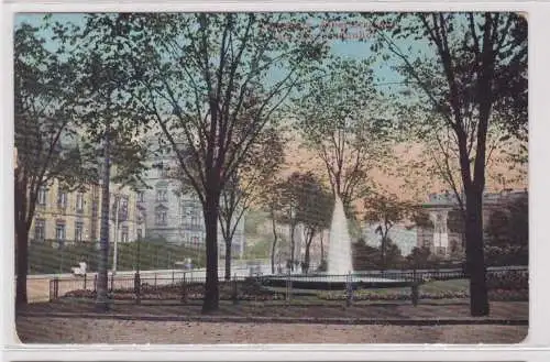 91052 Ak Chemnitz - Albertstrasse am Hauptbahnhof, Parkanlage 1910