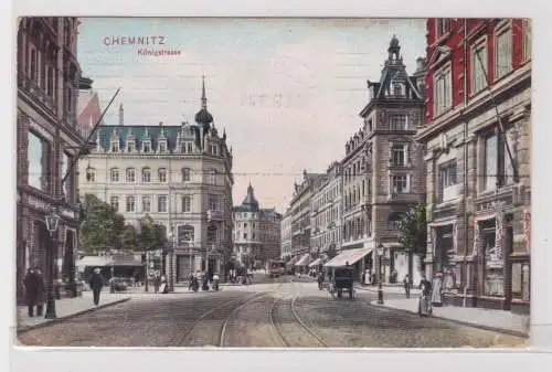 906284 Ak Chemnitz - Königstrasse, Straßenansicht mit Straßenbahn 1910